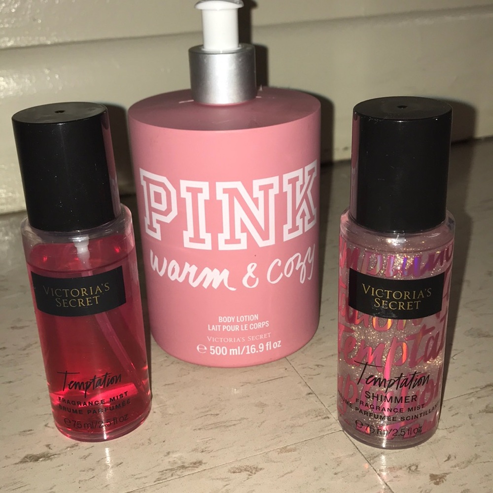 Pink lotion and perfume